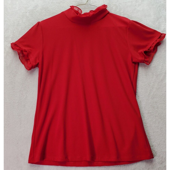 Grace Elements Blouse Top Women's Medium‎ Red Polyester Short Sleeve Back Button - Picture 1 of 9